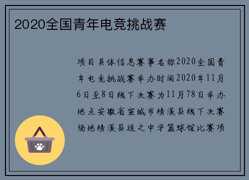 2020全国青年电竞挑战赛